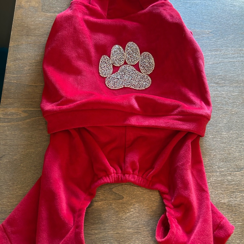 Red suit with Rhinestone Paw Print - Picture 2 of 4